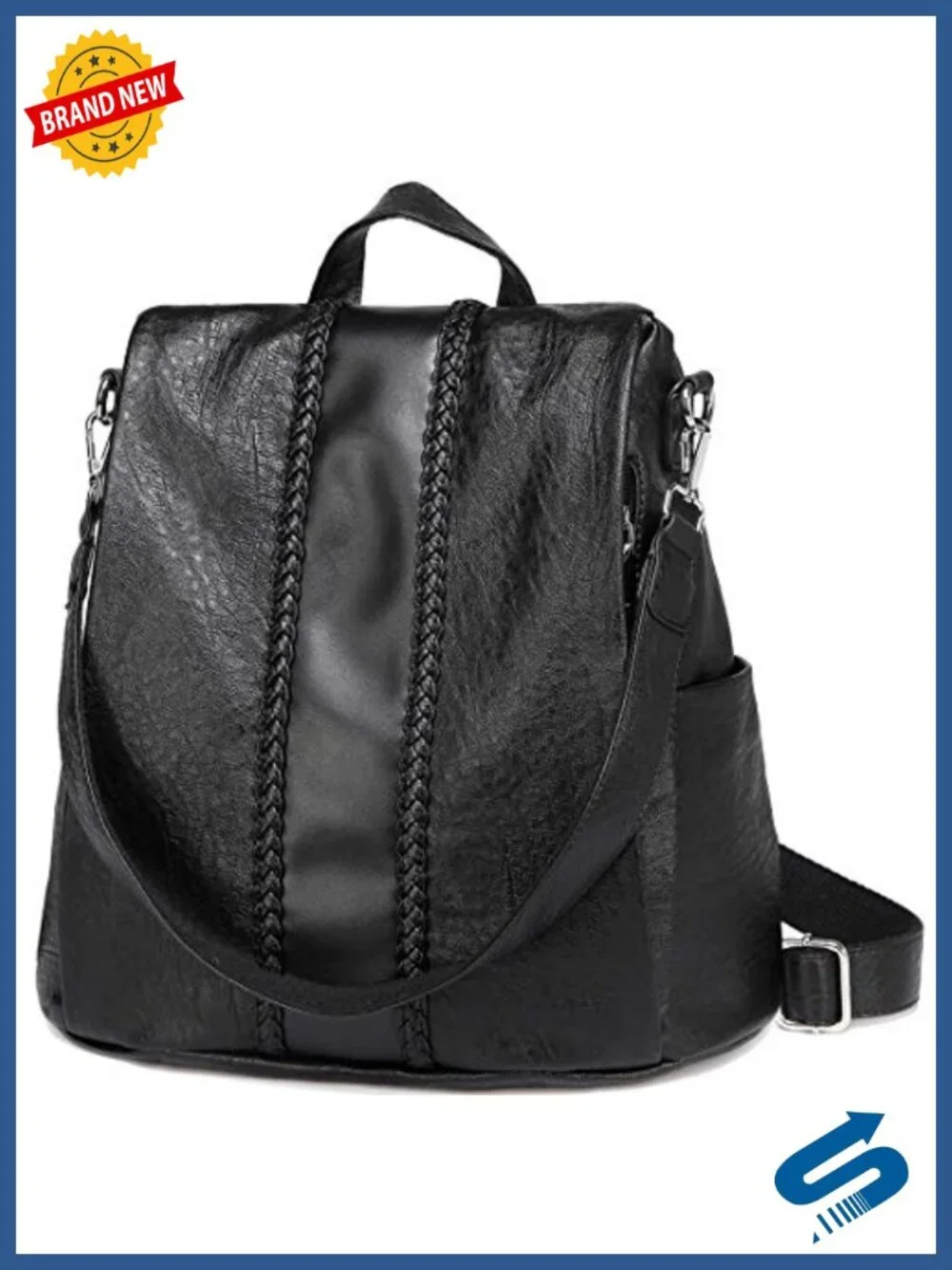 Vintage Faux Leather Anti-Theft Backpack Women 3 Ways Carry